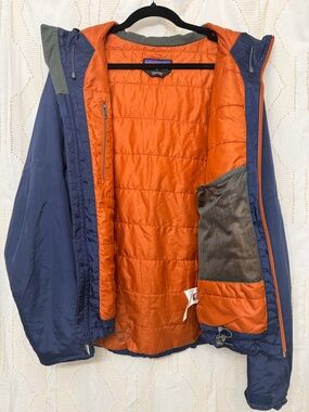 Patagonia Navy Hooded Lightweight Jacket with Orange Zippers